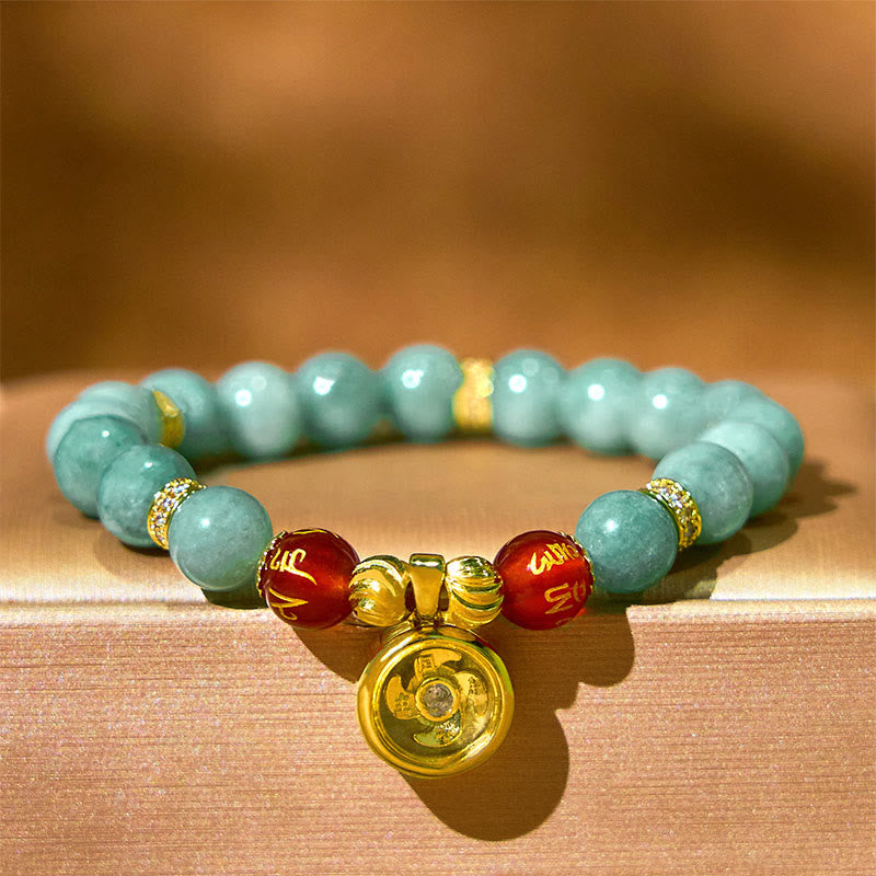 Buddha Stones Natural Green Jade Om Mani Padme Hum Cyclone Charm Luck Bracelet - image 1