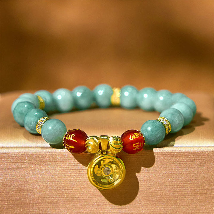 Buddha Stones Natural Green Jade Om Mani Padme Hum Cyclone Charm Luck Bracelet - image 1