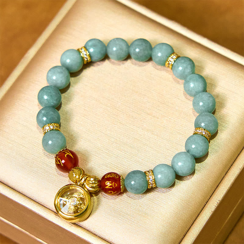 Buddha Stones Natural Green Jade Om Mani Padme Hum Cyclone Charm Luck Bracelet - image 2
