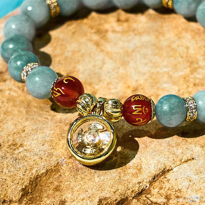 Buddha Stones Natural Green Jade Om Mani Padme Hum Cyclone Charm Luck Bracelet - image 6
