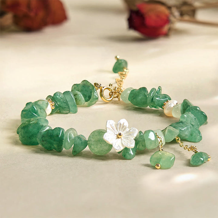 Buddha Stones Natural Strawberry Quartz Green Strawberry Quartz Super Seven Crystal Flower Healing Bracelet - Green Strawberry Quartz(Wrist Circumference 14-20cm) - image 0