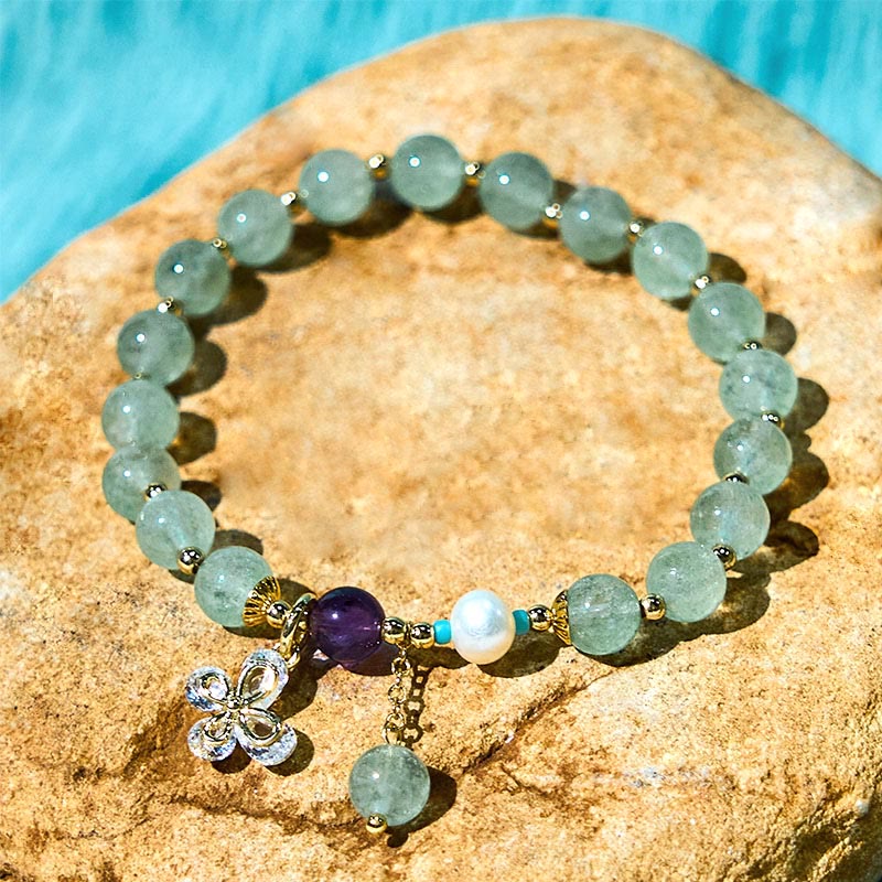 Buddha Stones Natural Strawberry Quartz Green Strawberry Quartz Butterfly Charm Love Bracelet - image 11