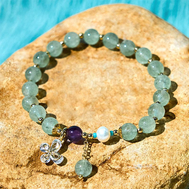 Buddha Stones Natural Strawberry Quartz Green Strawberry Quartz Butterfly Charm Love Bracelet - image 11