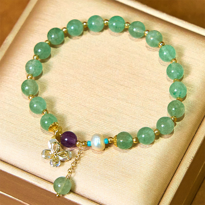 Buddha Stones Natural Strawberry Quartz Green Strawberry Quartz Butterfly Charm Love Bracelet - image 10