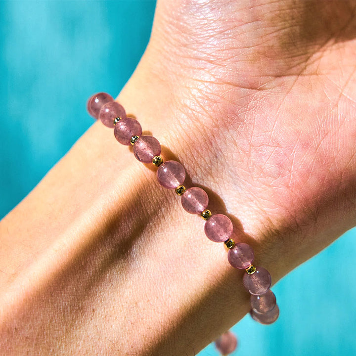 Buddha Stones Natural Strawberry Quartz Green Strawberry Quartz Butterfly Charm Love Bracelet - image 4