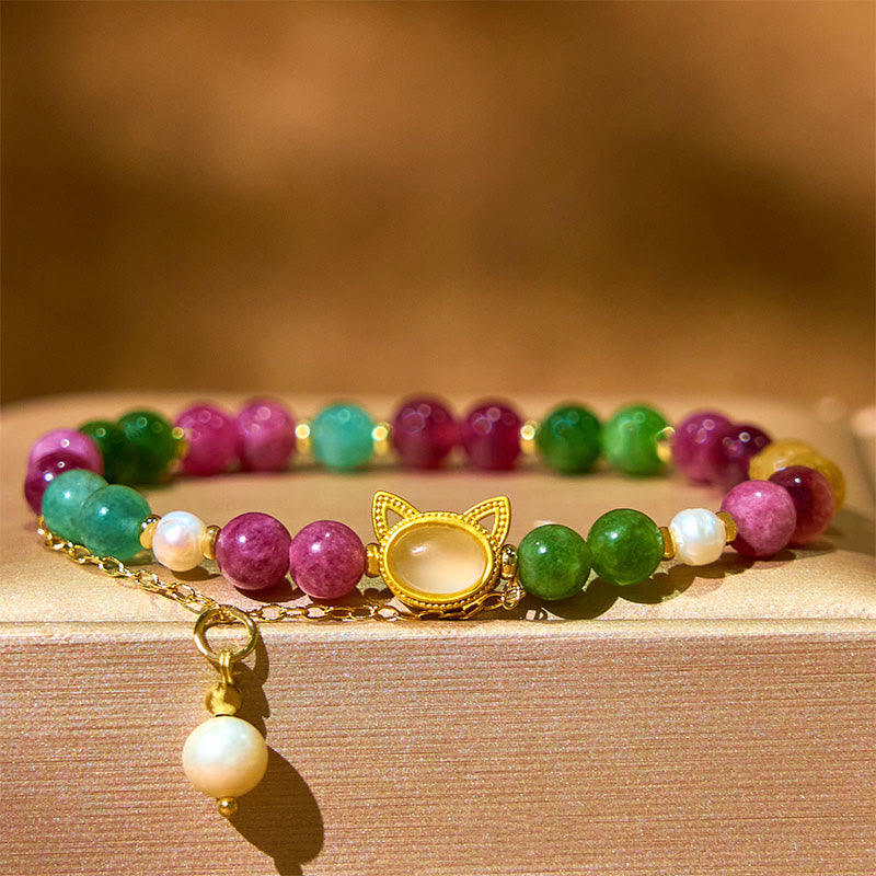 Buddha Stones Colorful Tourmaline Lucky Cat Positive Bracelet - image 3
