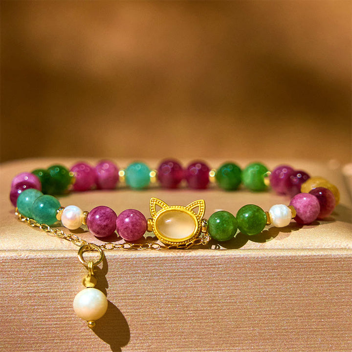 Buddha Stones Colorful Tourmaline Lucky Cat Positive Bracelet - image 3
