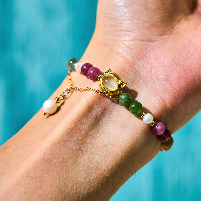 Buddha Stones Colorful Tourmaline Lucky Cat Positive Bracelet - image 4