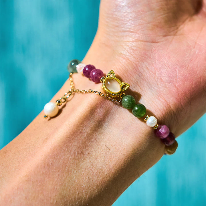 Buddha Stones Colorful Tourmaline Lucky Cat Positive Bracelet - image 4