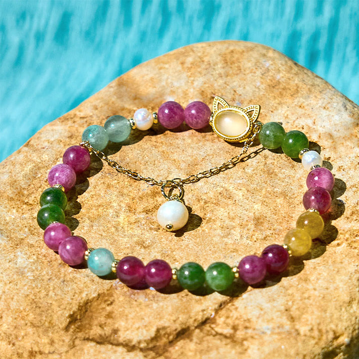 Buddha Stones Colorful Tourmaline Lucky Cat Positive Bracelet - image 7