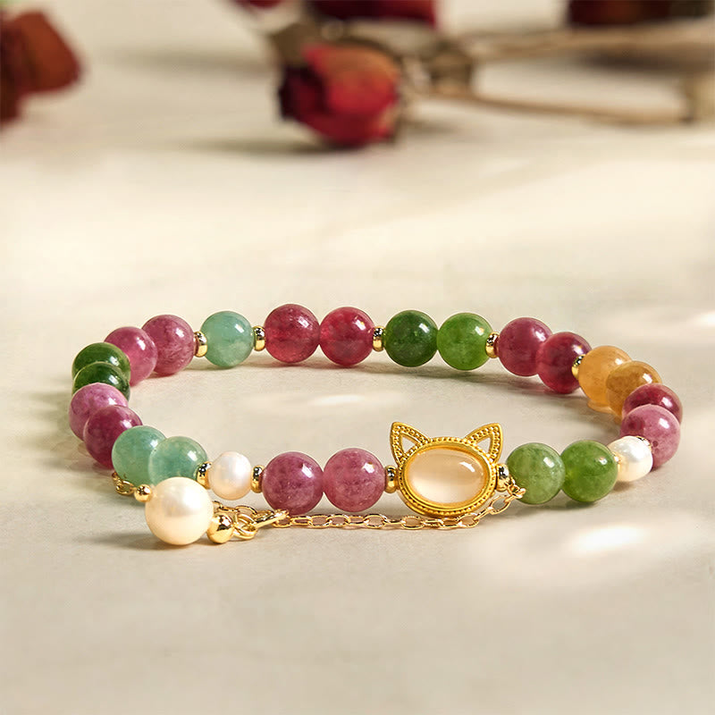 Buddha Stones Colorful Tourmaline Lucky Cat Positive Bracelet - image 1