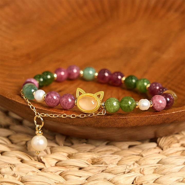 Buddha Stones Colorful Tourmaline Lucky Cat Positive Bracelet - image 6