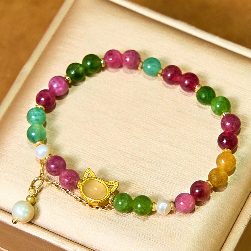 Buddha Stones Colorful Tourmaline Lucky Cat Positive Bracelet - image 2