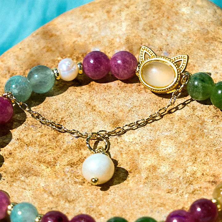 Buddha Stones Colorful Tourmaline Lucky Cat Positive Bracelet - image 8