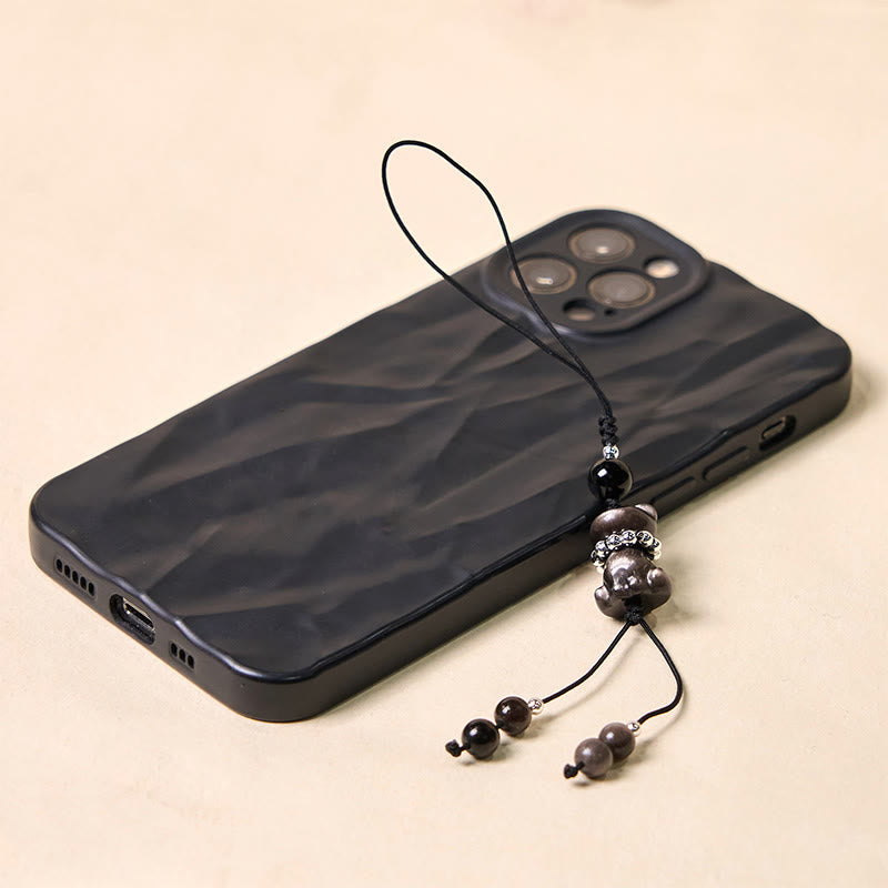 Buddha Stone Natural Silver Sheen Obsidian Noble Kitten Cat Soothing Phone Hanging Decoration - image 3