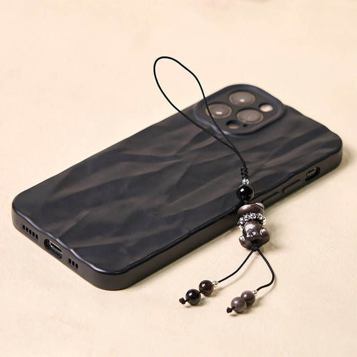 Buddha Stone Natural Silver Sheen Obsidian Noble Kitten Cat Soothing Phone Hanging Decoration - image 3