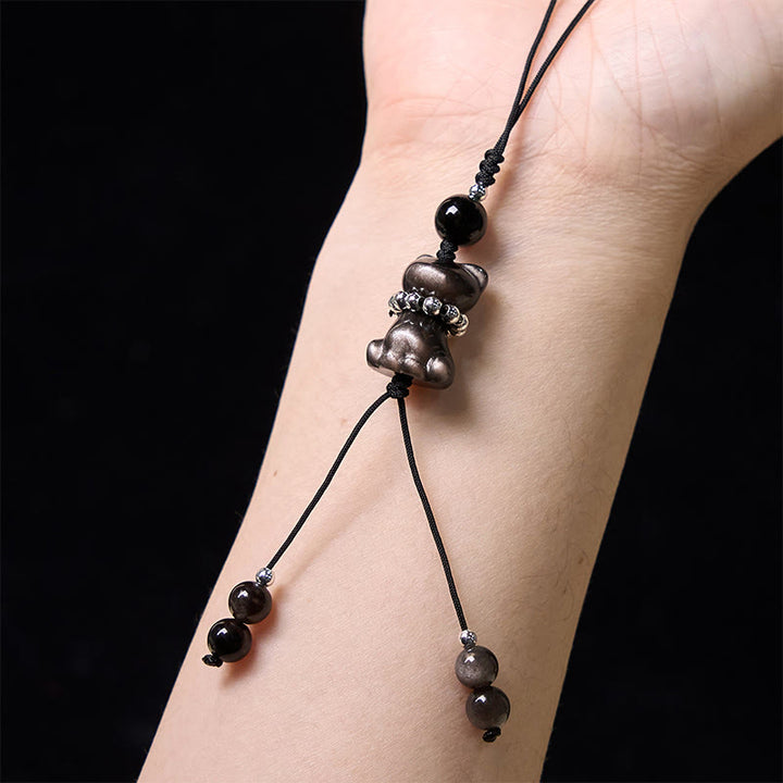 Buddha Stone Natural Silver Sheen Obsidian Noble Kitten Cat Soothing Phone Hanging Decoration - image 4