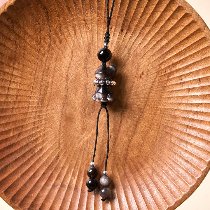 Buddha Stone Natural Silver Sheen Obsidian Noble Kitten Cat Soothing Phone Hanging Decoration - image 5