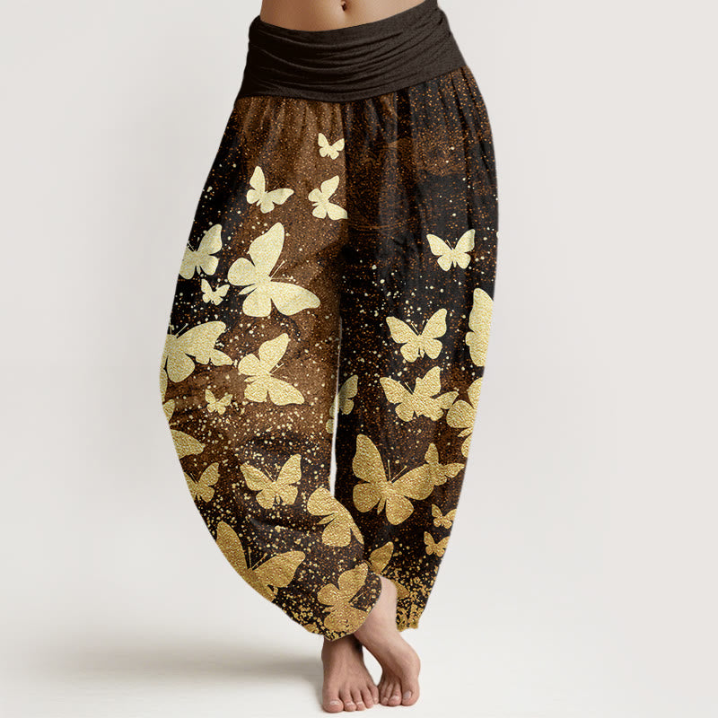 Buddha Stones Cotton Casual Golden Butterfly Pattern Women's Elastic Waist Harem Pants - SaddleBrown - US22，UK/AU26，EU54 (6XL) - image 4