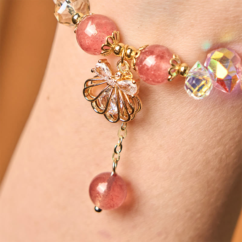 Buddha Stones Natural Strawberry Quartz Pearl Shell Positive Bracelet - image 4