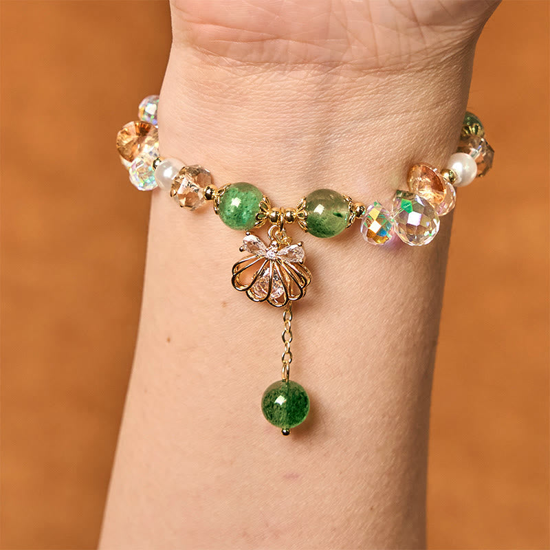 Buddha Stones Natural Strawberry Quartz Pearl Shell Positive Bracelet - image 13