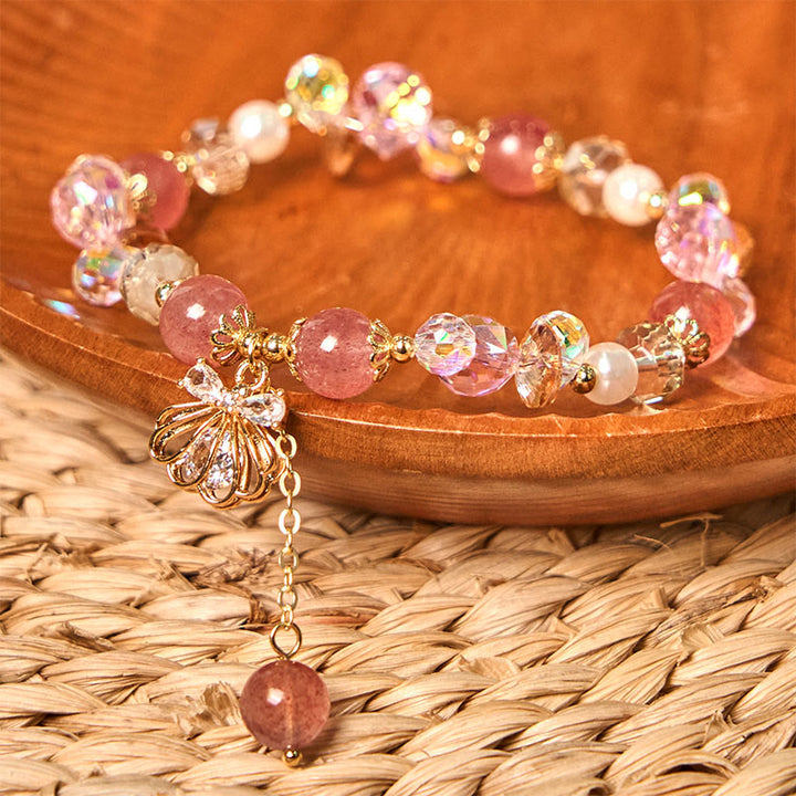 Buddha Stones Natural Strawberry Quartz Pearl Shell Positive Bracelet - image 1