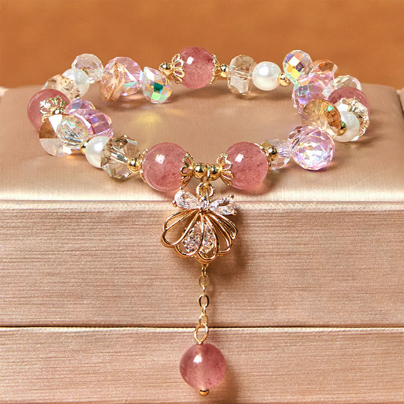 Buddha Stones Natural Strawberry Quartz Pearl Shell Positive Bracelet - Strawberry Quartz(Wrist Circumference: 14-18cm) - image 0