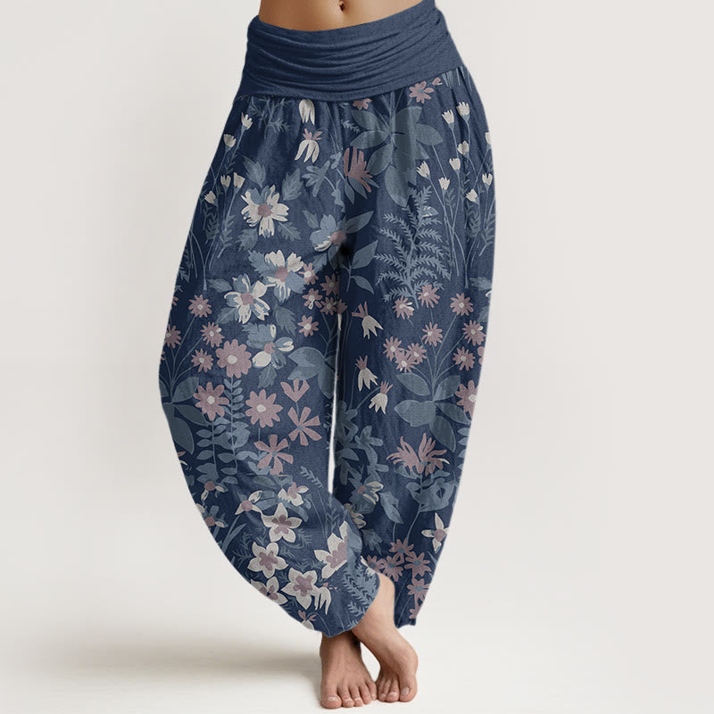 Buddha Stones Cotton Casual Daisy Flowers Leaves Design Women's Elastic Waist Harem Pants - SteelBlue - US22，UK/AU26，EU54 (6XL) - image 7