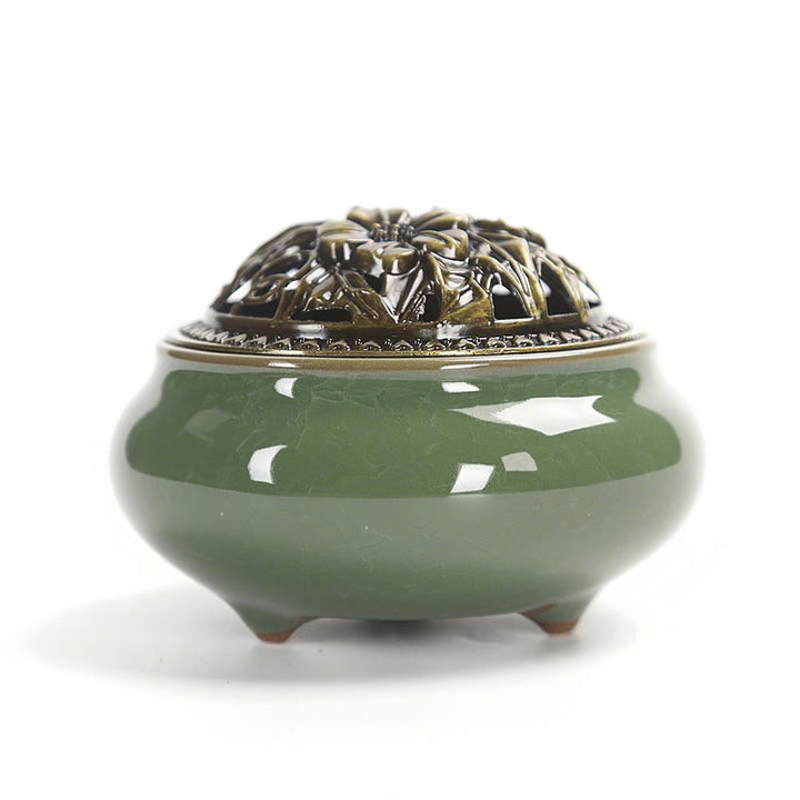 Buddha Stones Colorful Ceramic Incense Burner - Deep Green - image 13