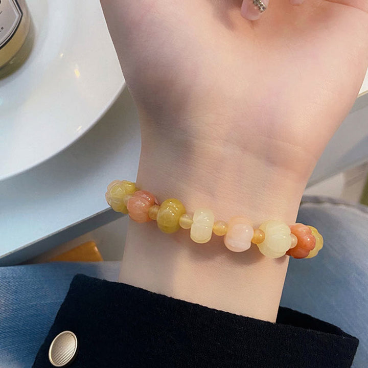 Buddha Stones Golden Silk Jade Pumpkin Beads Wealth Luck Bracelet - image 6