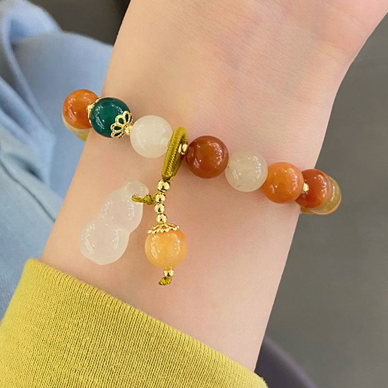 Buddha Stones Golden Silk Jade Beads Gourd Wealth Luck Bracelet - image 7