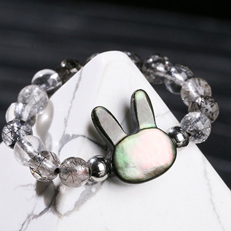 Buddha Stones 3mm Black Rutilated Quartz Tridacna Stone Rabbit Cat Ring - image 3