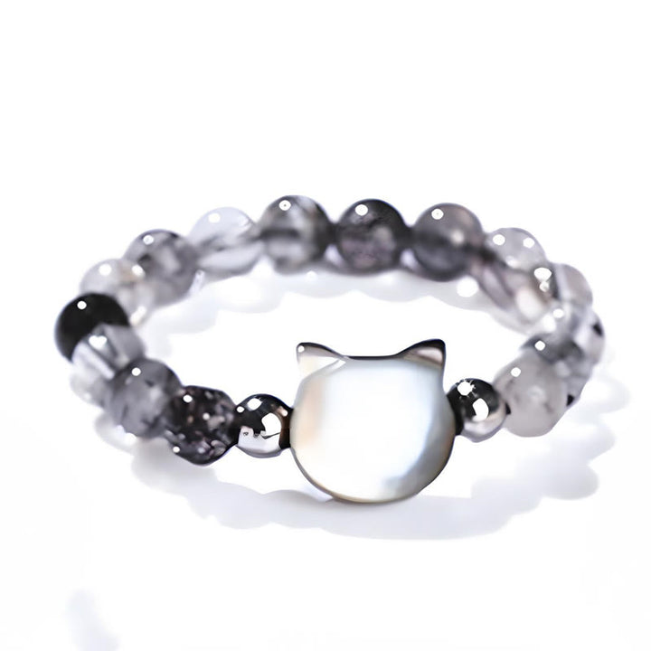 Buddha Stones 3mm Black Rutilated Quartz Tridacna Stone Rabbit Cat Ring - image 12