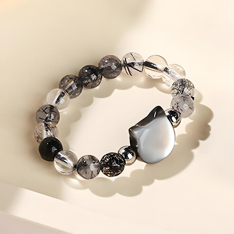 Buddha Stones 3mm Black Rutilated Quartz Tridacna Stone Rabbit Cat Ring - image 11