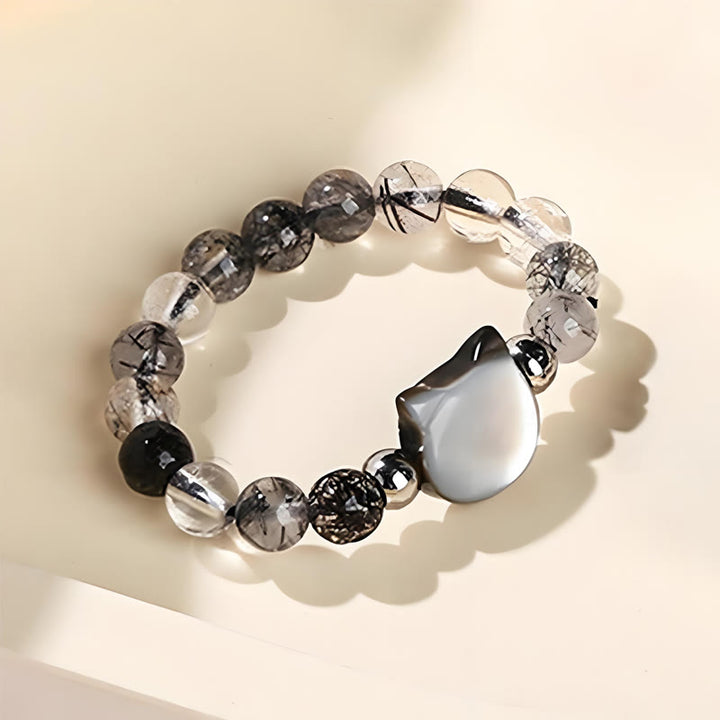 Buddha Stones 3mm Black Rutilated Quartz Tridacna Stone Rabbit Cat Ring - image 11