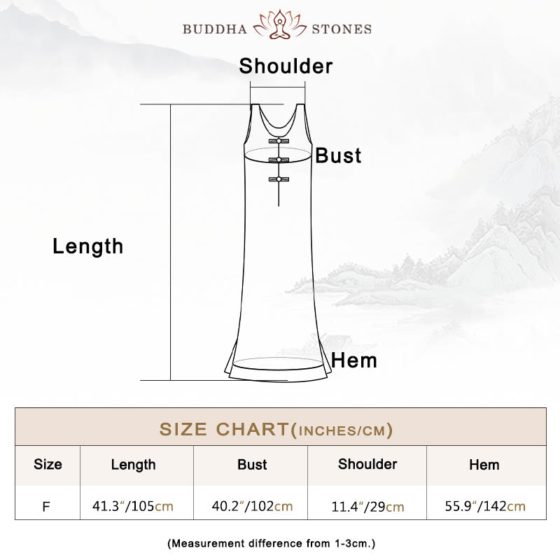 Buddha Stones Frog-Button Sleeveless Cami Midi Dress Ramie Linen Wide Leg Pants With Pockets - image 3