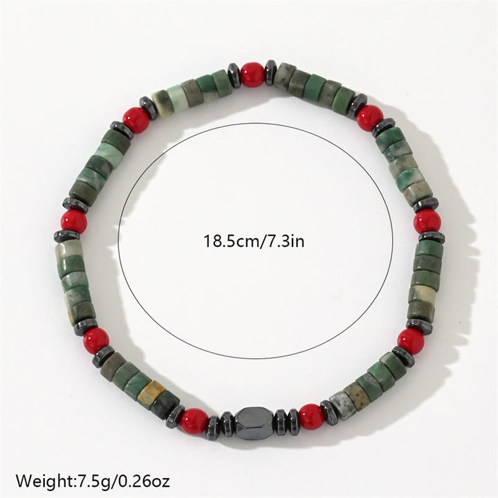 Buddha Stones Natural Green Stone Hematite Red Coral Powerful Bracelet - image 6