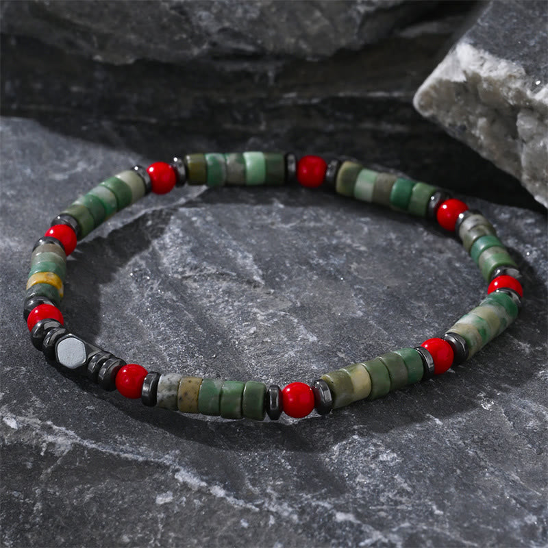 Buddha Stones Natural Green Stone Hematite Red Coral Powerful Bracelet - image 3