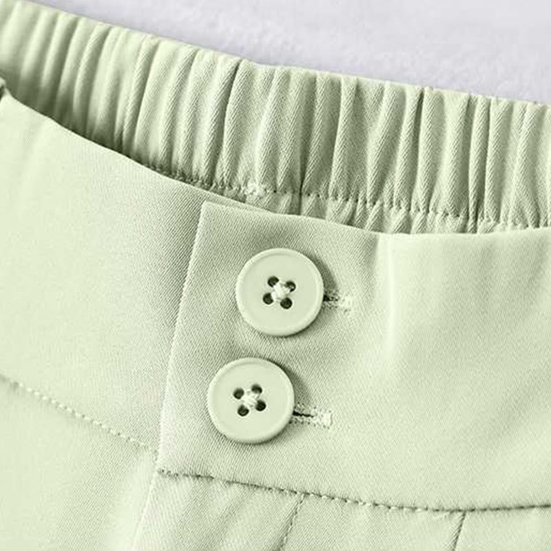 Buddha Stones Summer Casual Zipper Button Loose Plain Cotton Linen Women's Shorts With Pockets - image 8