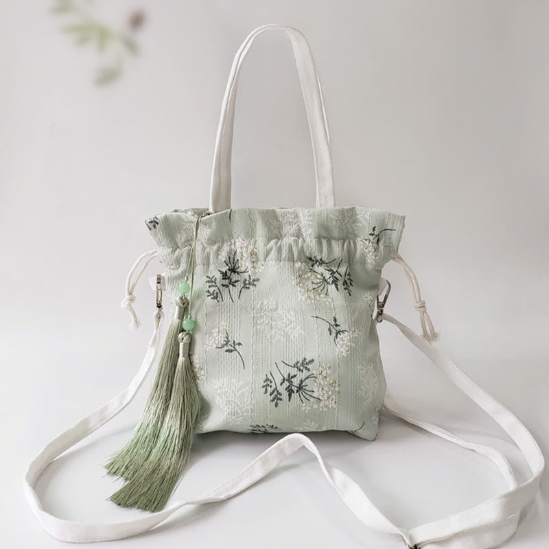 Buddha Stones White Flowers Green Leaves Canvas Tote Crossbody Bag Shoulder Bag Handbag - Green 23*29cm - image 0