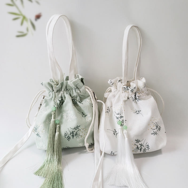Buddha Stones White Flowers Green Leaves Canvas Tote Crossbody Bag Shoulder Bag Handbag - image 1