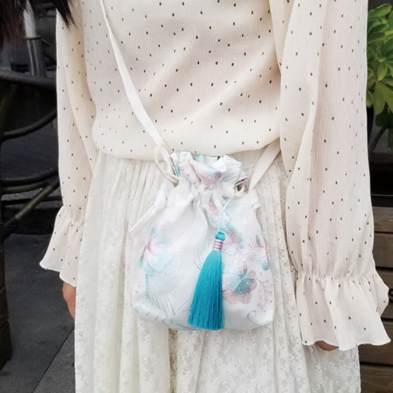 Buddha Stones Embroidered Flowers Cherry Blossoms Vine Canvas Crossbody Bag Shoulder Bag - image 11