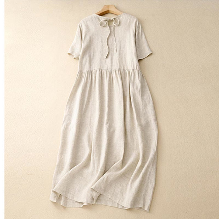 Buddha Stones Casual Short Sleeve Bowknot Tie Straps Women's Midi Dress With Pockets - image 14