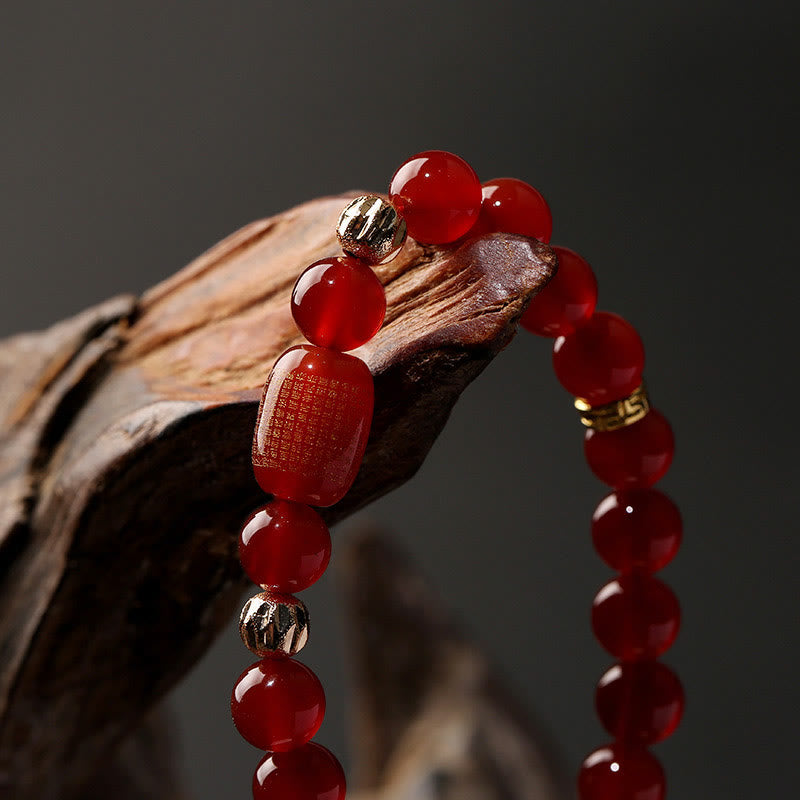 Buddha Stones Natural Red Agate Green Agate Buddhist Sutras Calm Bracelet - image 5