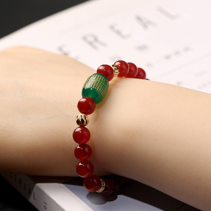 Buddha Stones Natural Red Agate Green Agate Buddhist Sutras Calm Bracelet - image 2