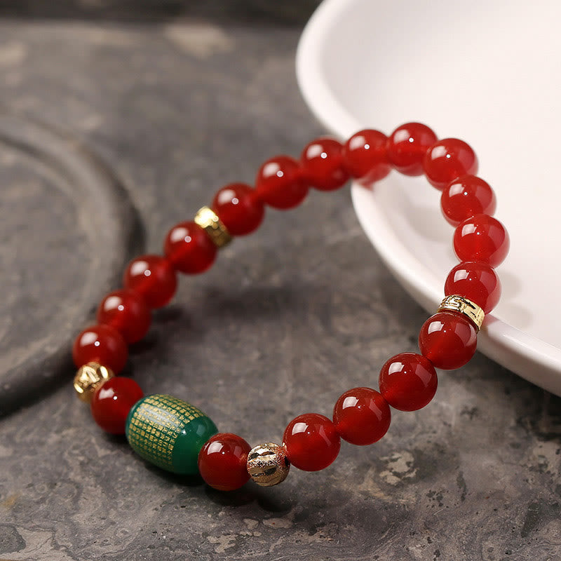 Buddha Stones Natural Red Agate Green Agate Buddhist Sutras Calm Bracelet - image 1
