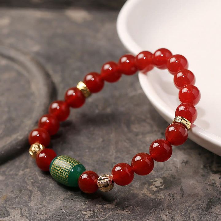 Buddha Stones Natural Red Agate Green Agate Buddhist Sutras Calm Bracelet - image 1