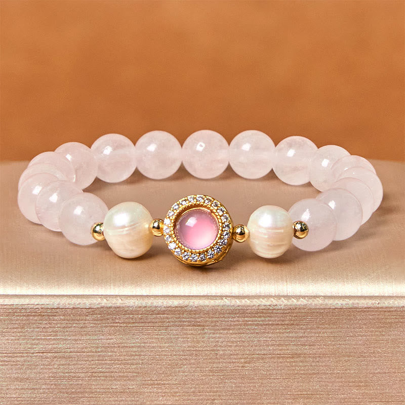 Buddha Stones Pink Crystal Pearl Warmth Bracelet - image 1