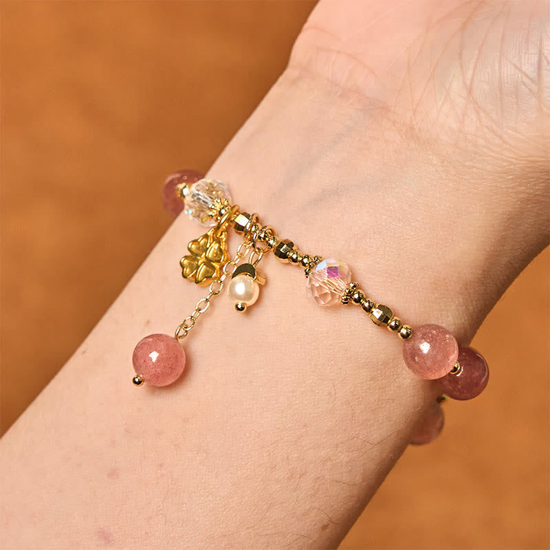 Buddha Stones Natural Strawberry Quartz Four Leaf Clover Healing Bracelet - image 2
