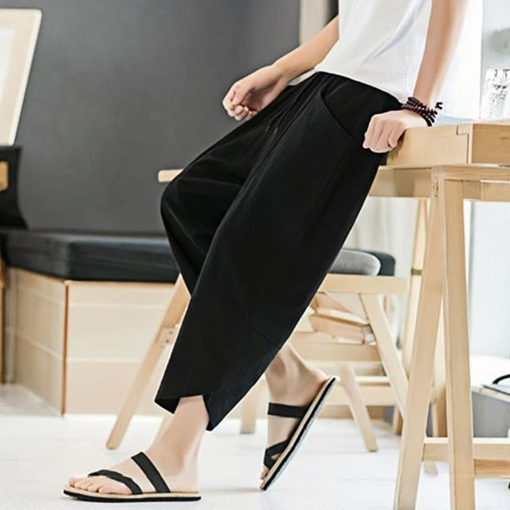 Buddha Stones Summer Men's Solid Color 7-8 Length Drawstring Pants With Pockets - image 12